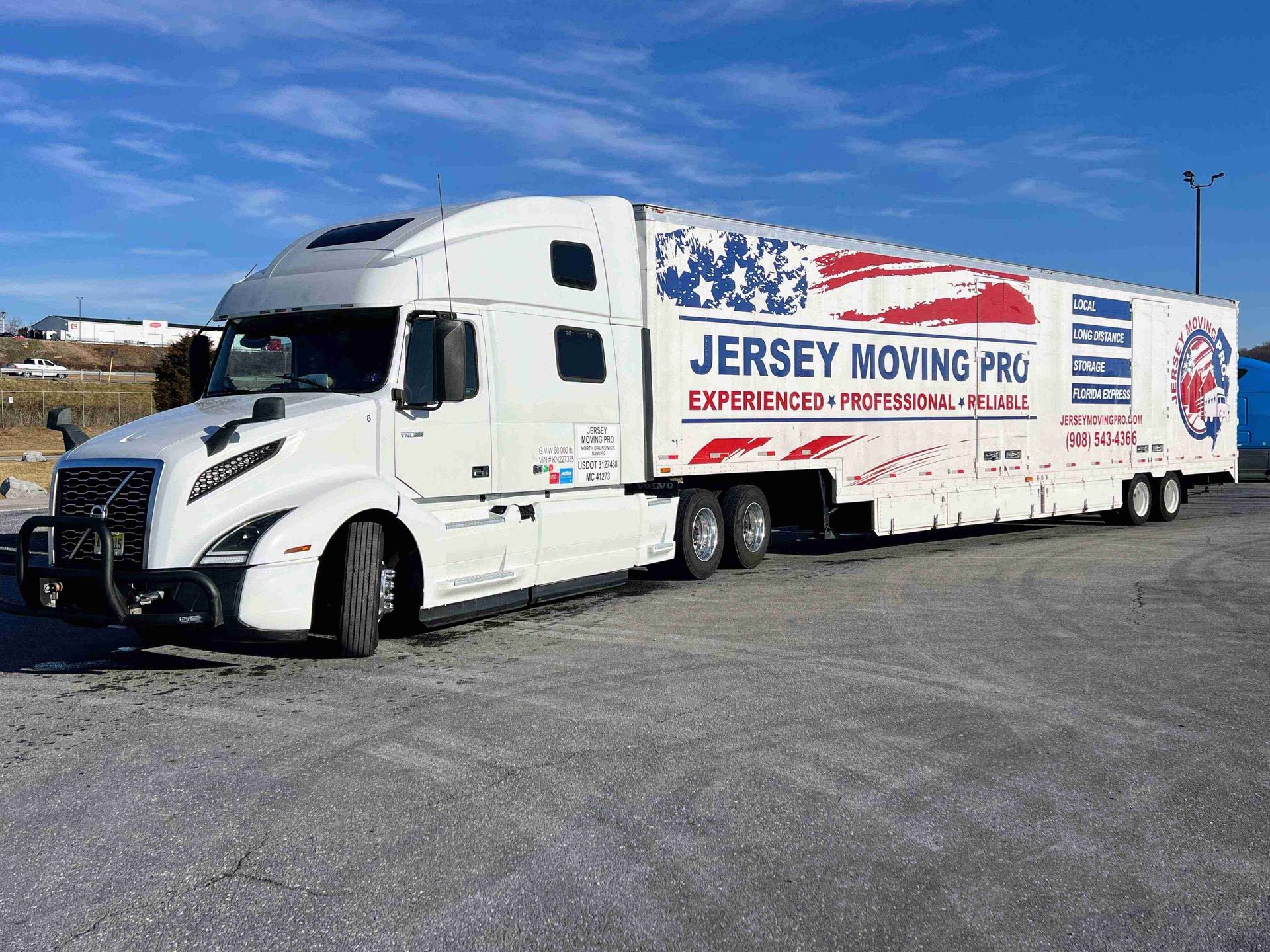 A white semi-truck with 