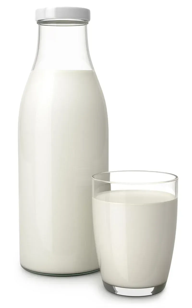 Bottle and glass of milk.