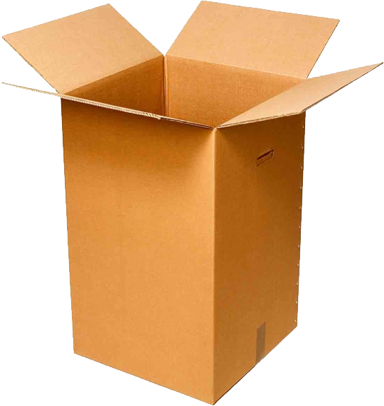 Open brown cardboard box with flaps open
