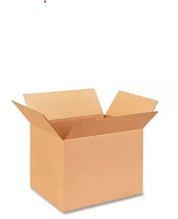 Open brown cardboard box with flaps spread open on a white background