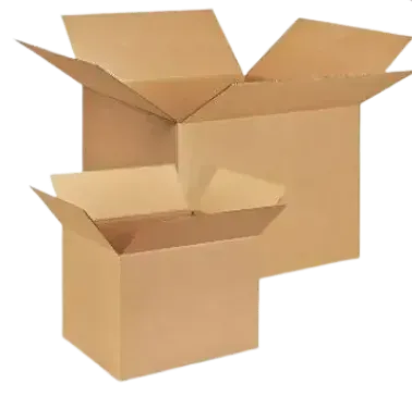 Two open cardboard shipping boxes, one large behind a smaller box on a white background