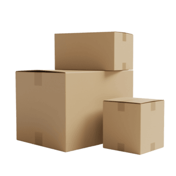 Three stacked cardboard shipping boxes on a white background