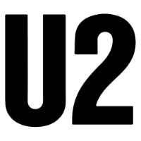 A black and white u2 logo on a white background.