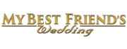 The logo for my best friend 's wedding is gold and white.