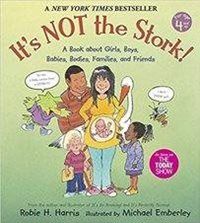 Book cover: Cartoon of a pregnant woman with children and a stork. Title: