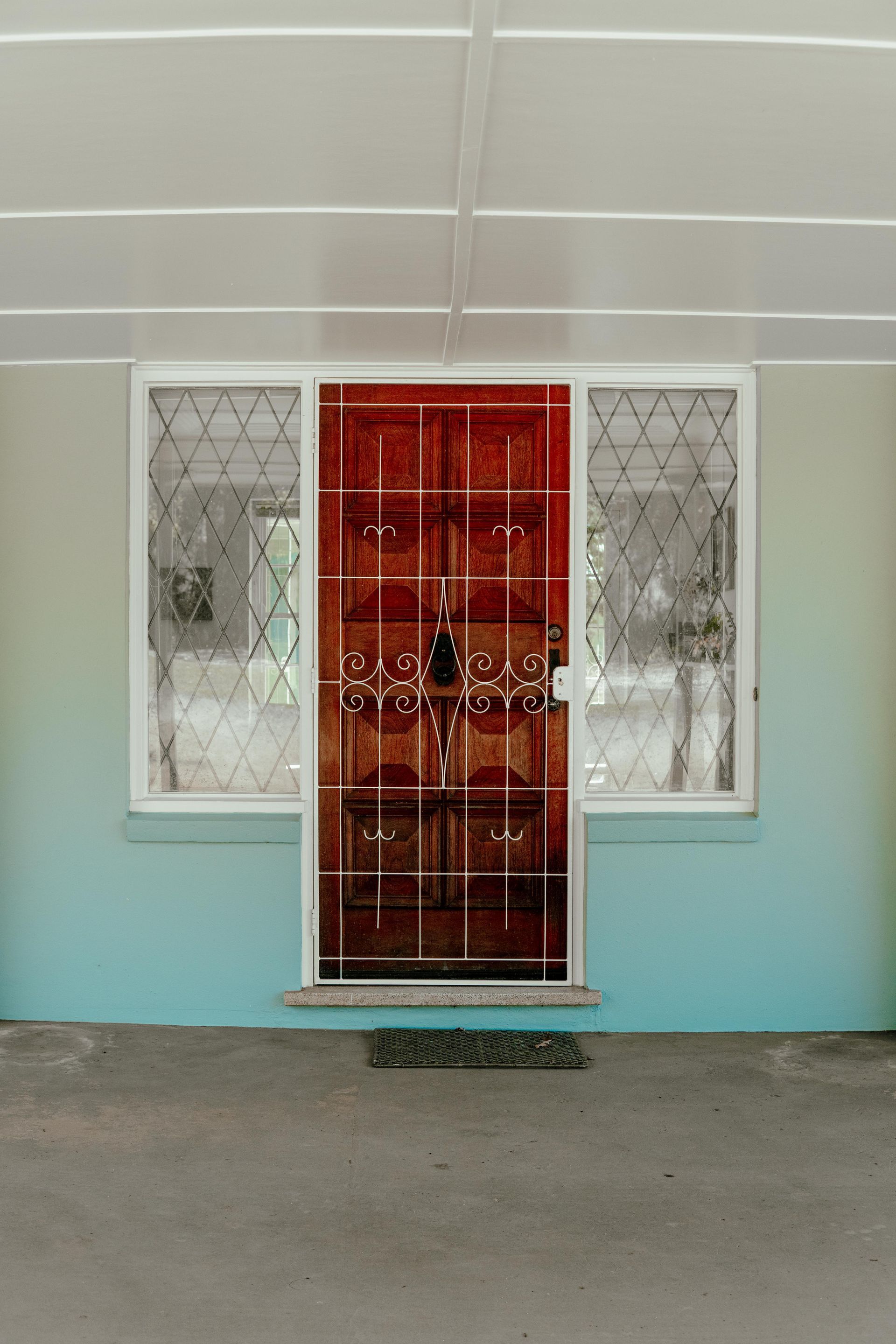 Front Door With Red Glass Panels — Mittagong Painting in Welby, NSW