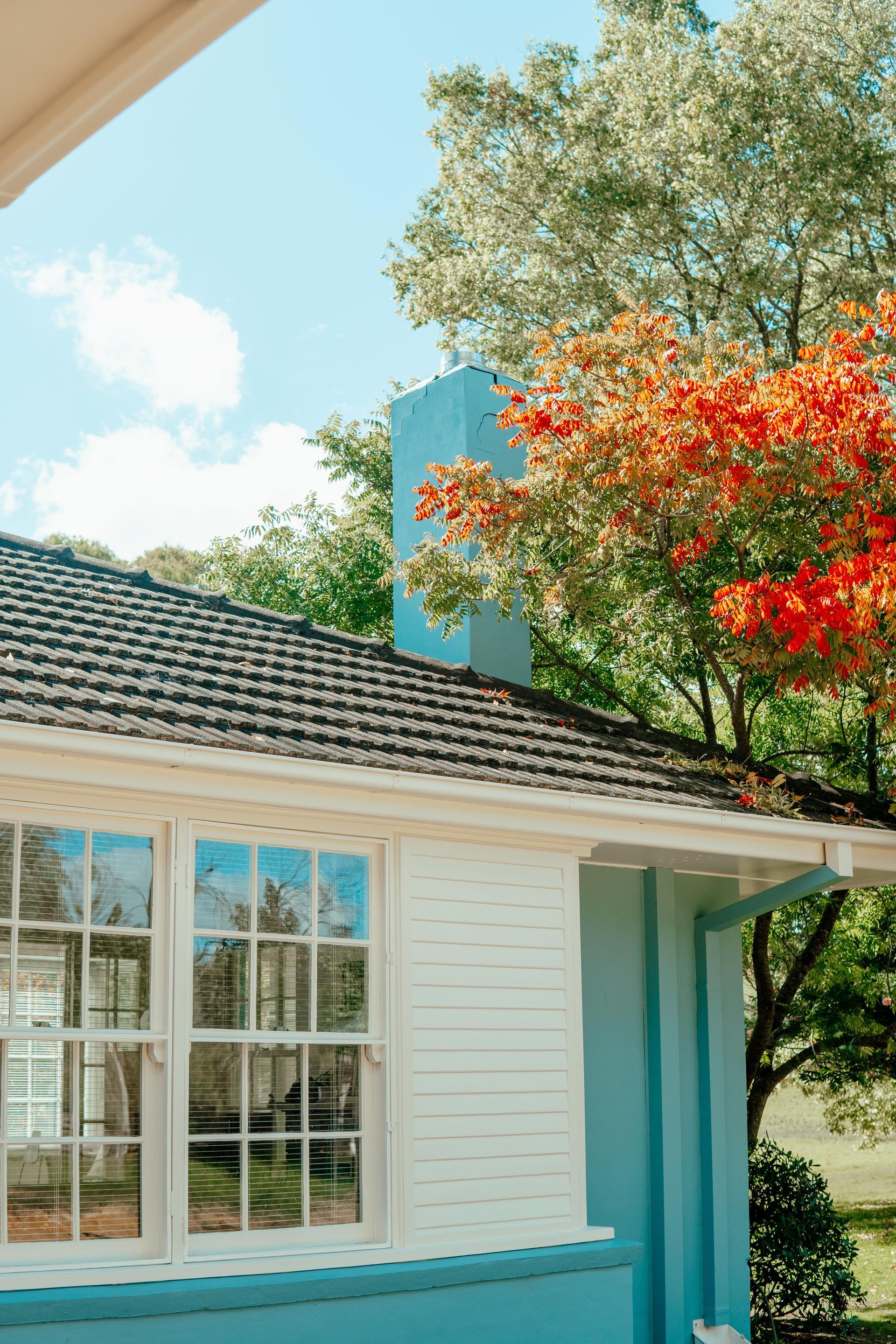 White House Exterior With Blue Trim — Mittagong Painting in Welby, NSW