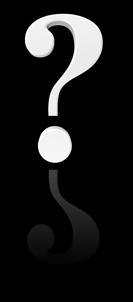 White question mark with a faint mirrored reflection on a light background