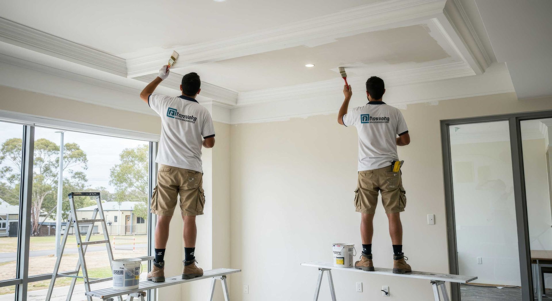 Two Men Painting an Office Lunchroom in Rockhampton