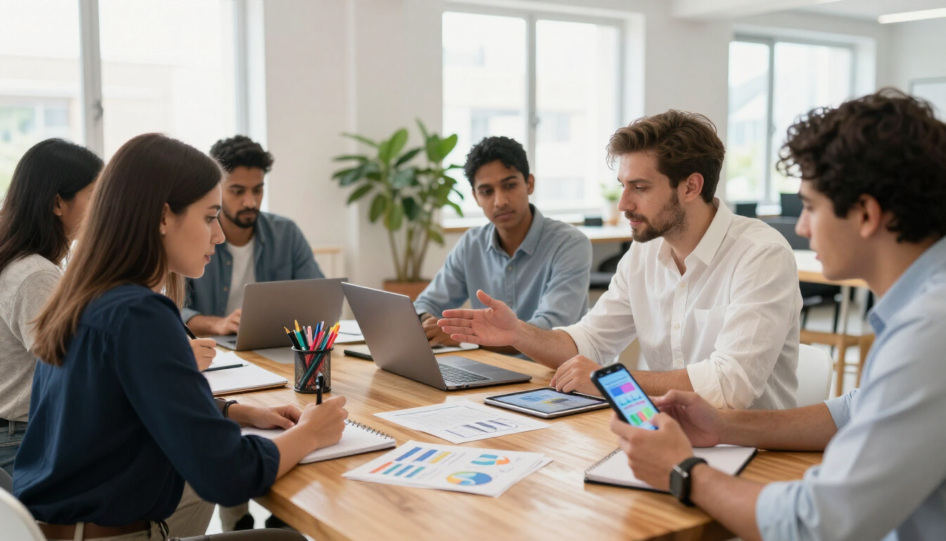 Small business team planning a digital marketing strategy