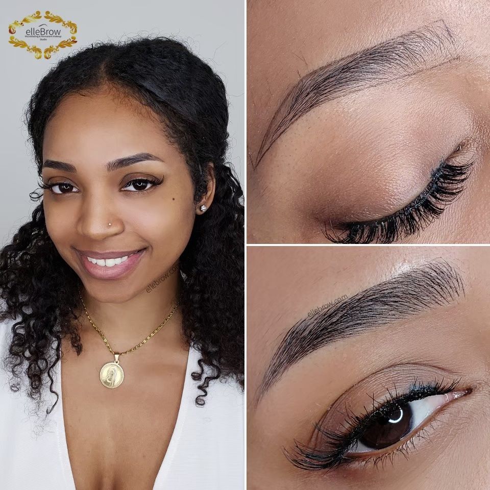 Eyebrow Microblading on Dark Skin before and after