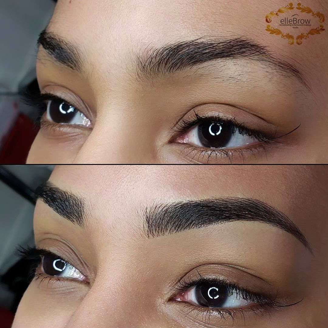 Eyebrow Microblading on Dark Skin before and after