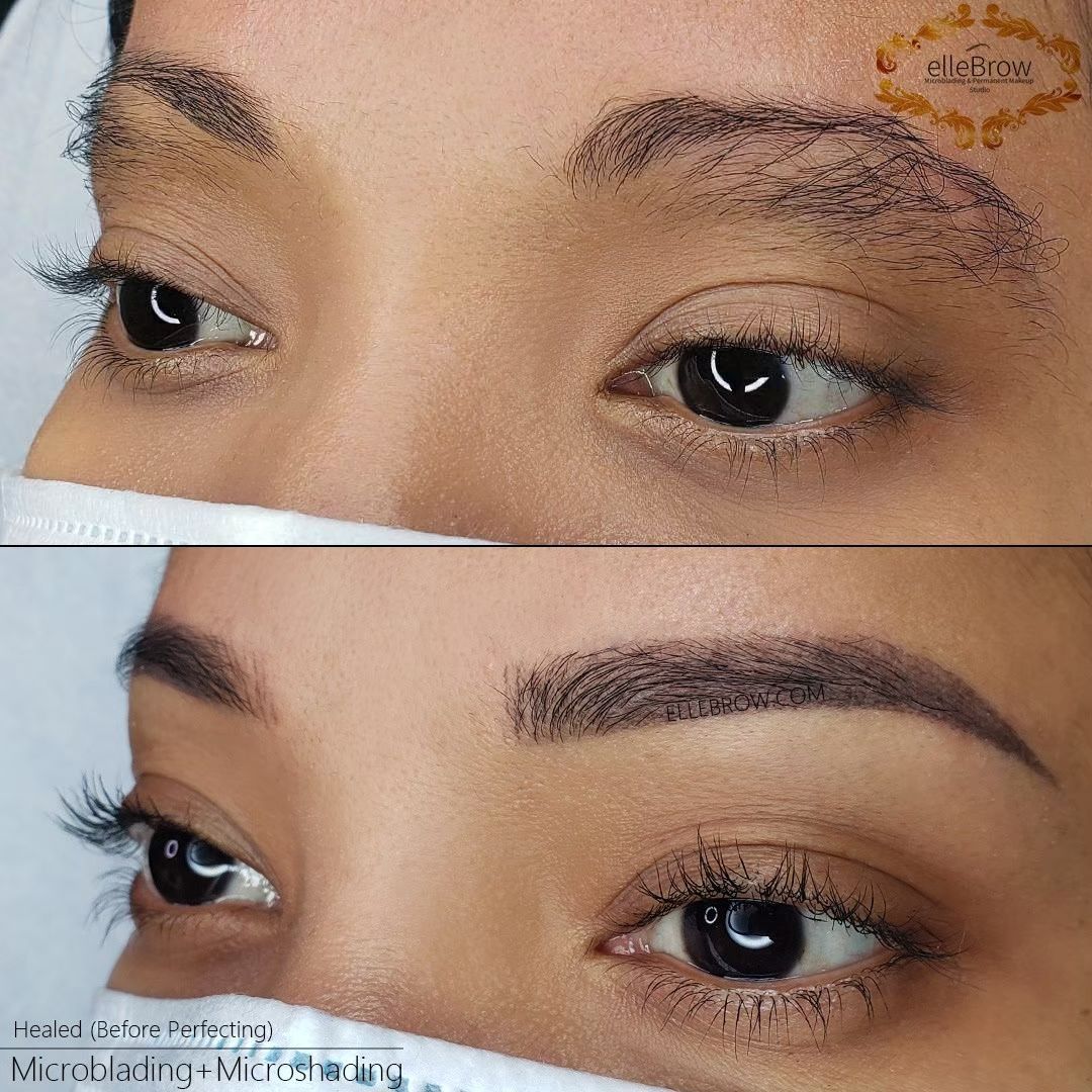 Eyebrow Microblading on Dark Skin before and after