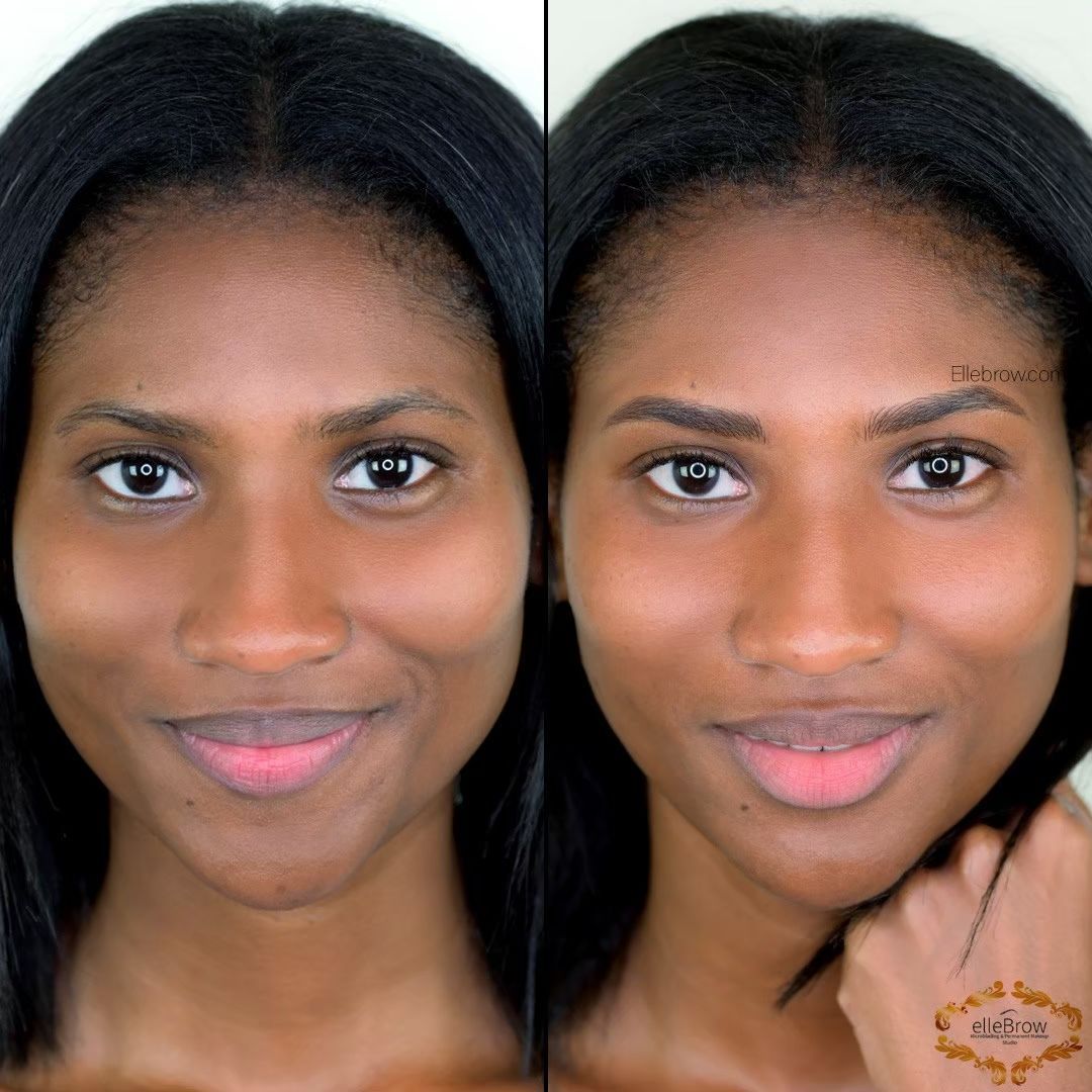 Brow Microblading on Dark Skin before and after