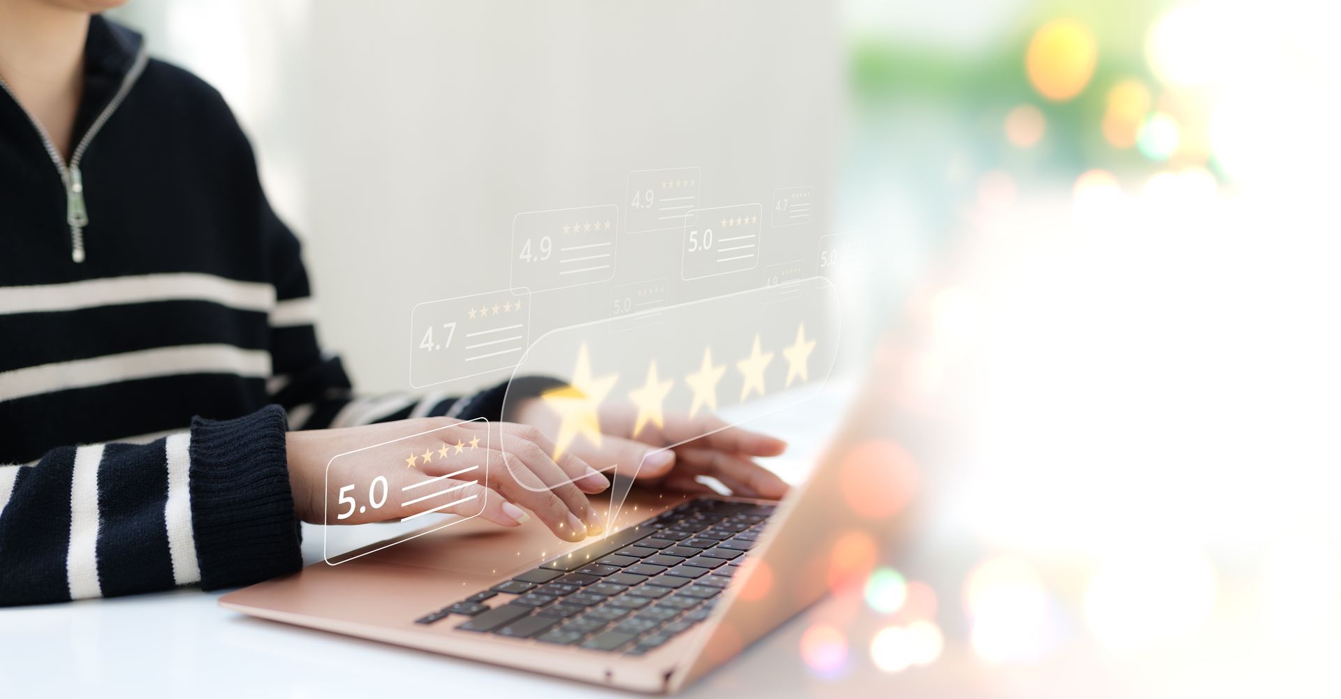Woman at Computer Researching to find the best Service Providers, such as Microblading