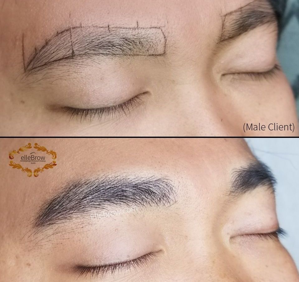 A before and after picture of a man 's eyebrows.