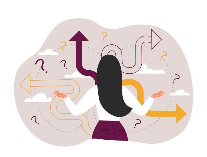 Graphic of Woman confronted by a decision process