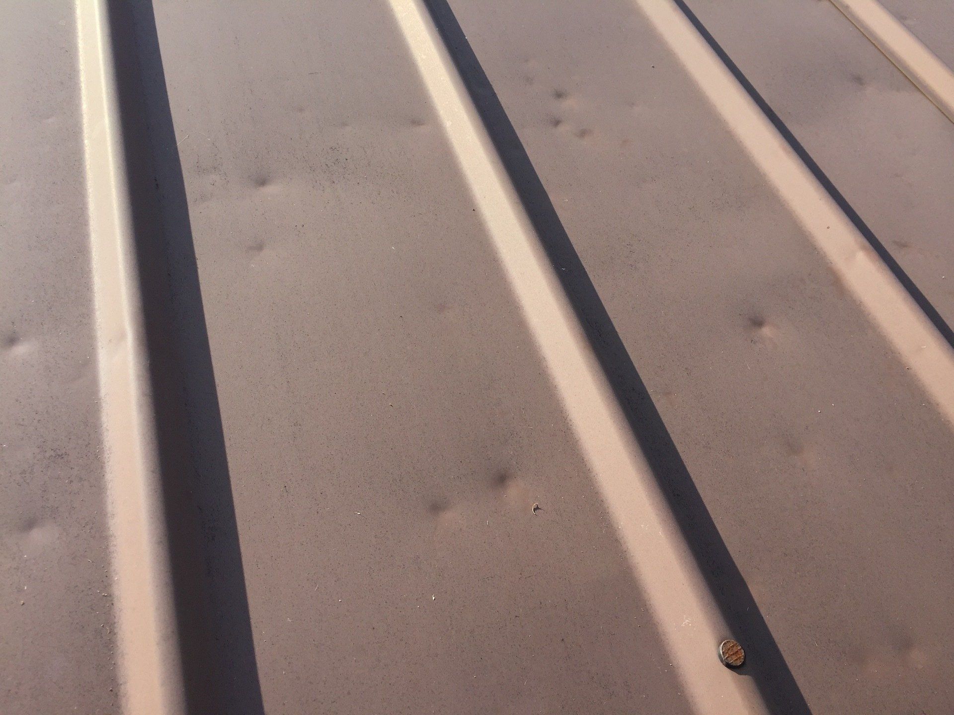 metal roof damaged by hail