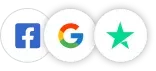 A facebook , google , and star logos on a white background.