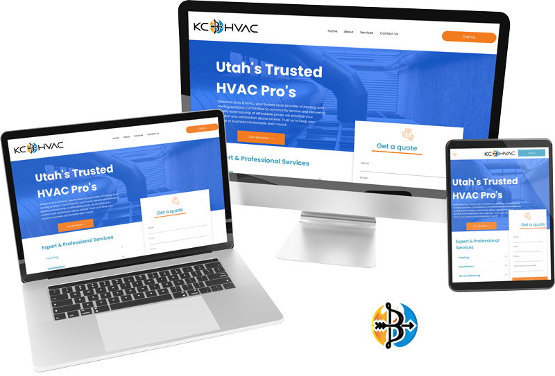 A laptop , computer , and tablet are displaying a website for utah 's trusted hvac pro 's.