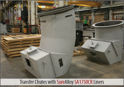 Transfer Chute with SureAlloy SA1750CR Premium Chromium Carbide Overlay Plate Liners