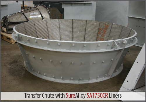 Transfer Chute with SureAlloy SA1750CR Premium Chromium Carbide Overlay Plate Liners