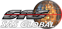 A logo for sas global with a globe in the middle