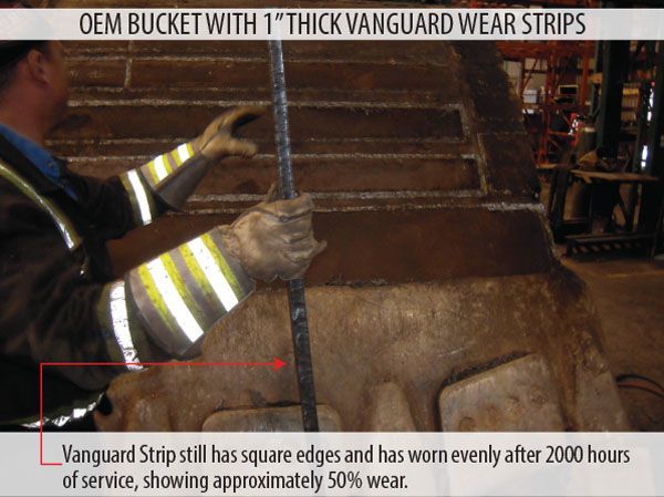 bucket protected with Vanguard Alloy Wear Plate Strips - AR500