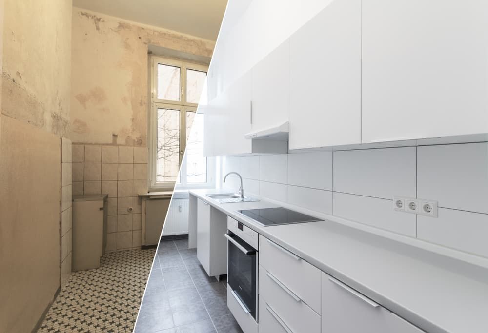Before and After Photo Of A Kitchen Being Remodeled — Russell Plumbing In Manunda, QLD