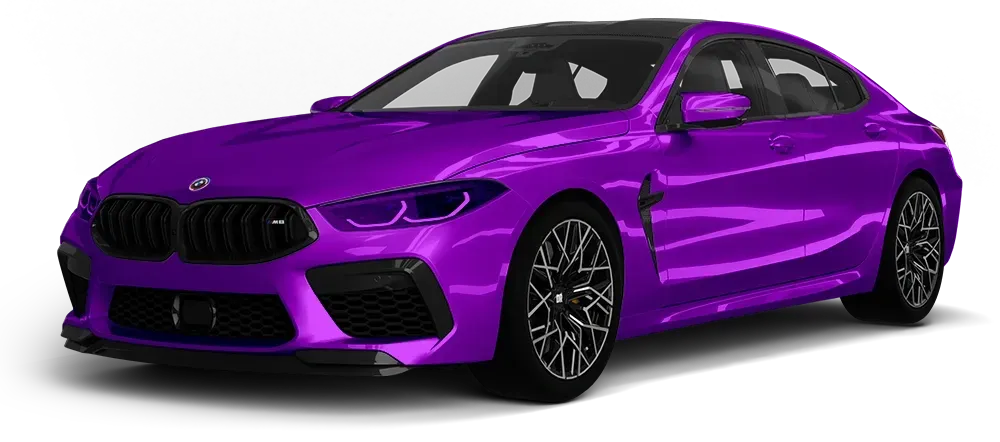 Purple sports sedan on a white background, front three-quarter view
