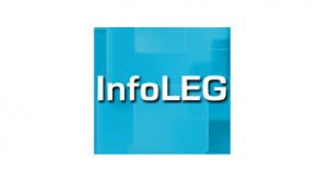 Logotipo cuadrado azul de InfoLEG con texto blanco