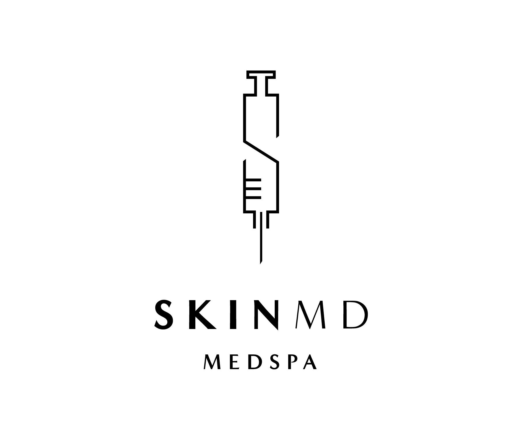 Logo for Skin MD Medspa. A line drawing of a syringe with the letters 
