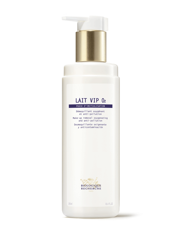 White bottle of Biologique Recherche Lait VIP O2 face cleanser.