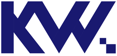 a blue kw logo on a white background