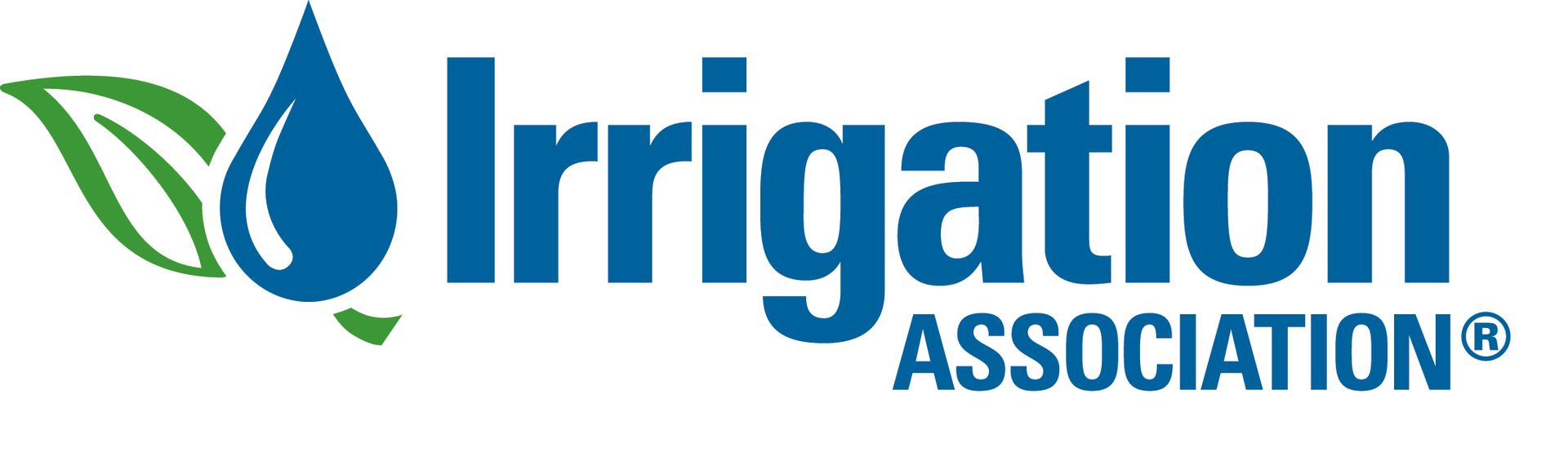 Logo of the Irrigation Association with a water droplet, leaves, and text in blue and green.