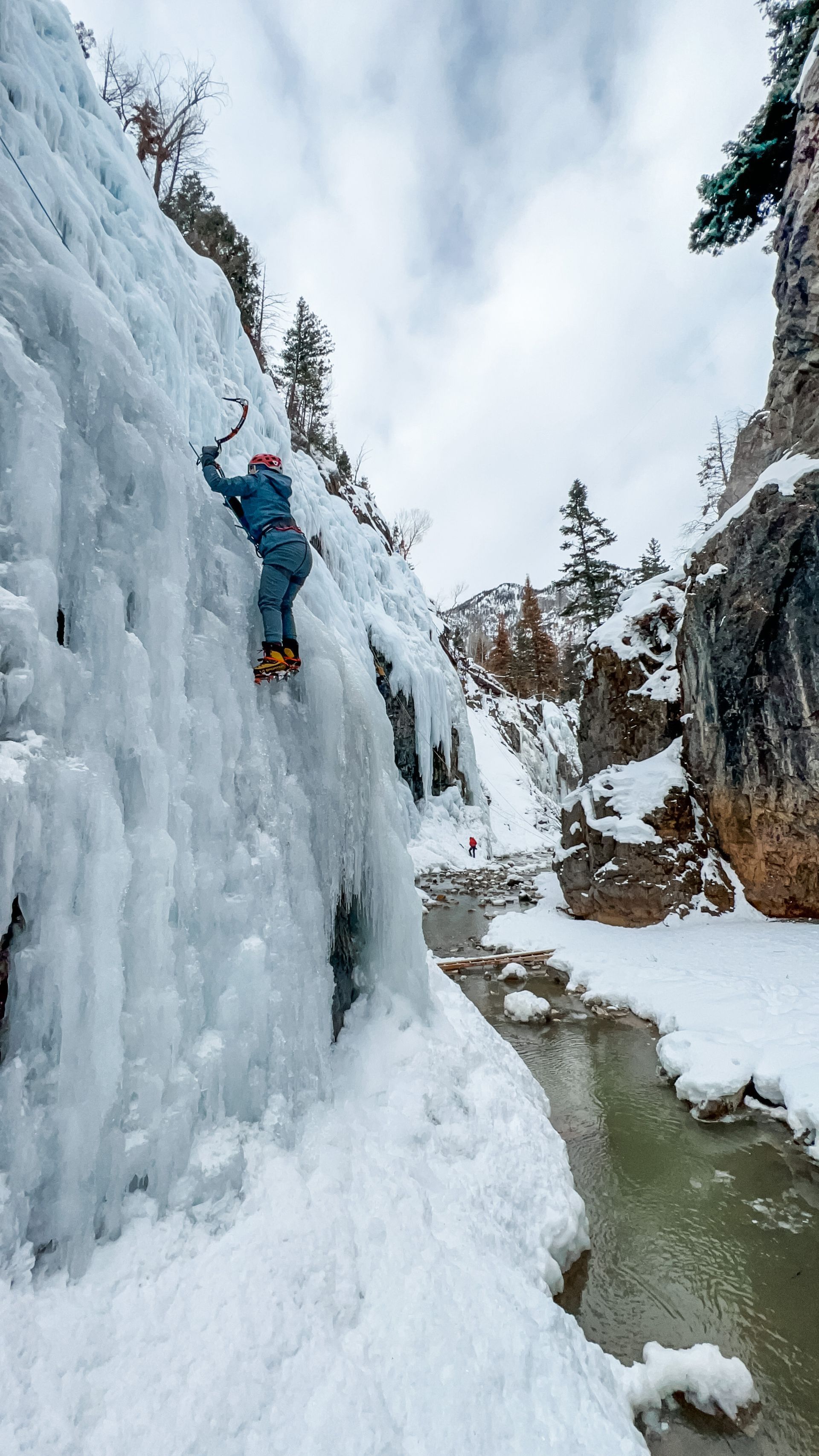 Presley ice climbing at Ouray Ice Park