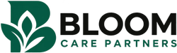 Bloom Care Partners logo with green leaf icon and black text on a white background