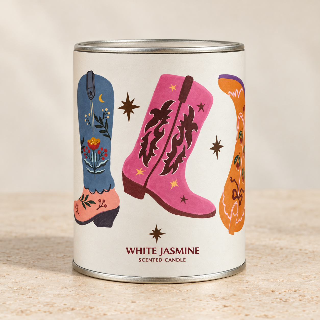 Homebound geurkaars Boots met kleurrijke cowboylaarzen en de geur White Jasmine