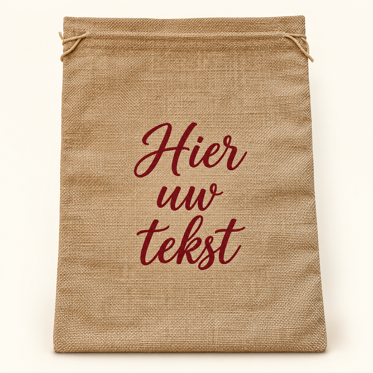 Jute cadeauzak met eigen tekst – 20 × 30 cm