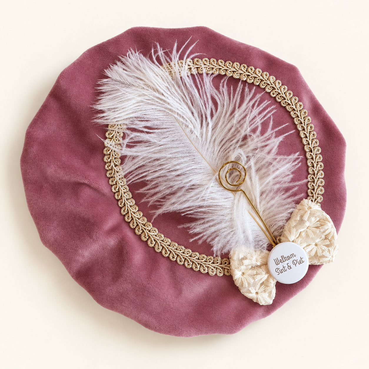Luxe velvet pietenmuts roze met naam