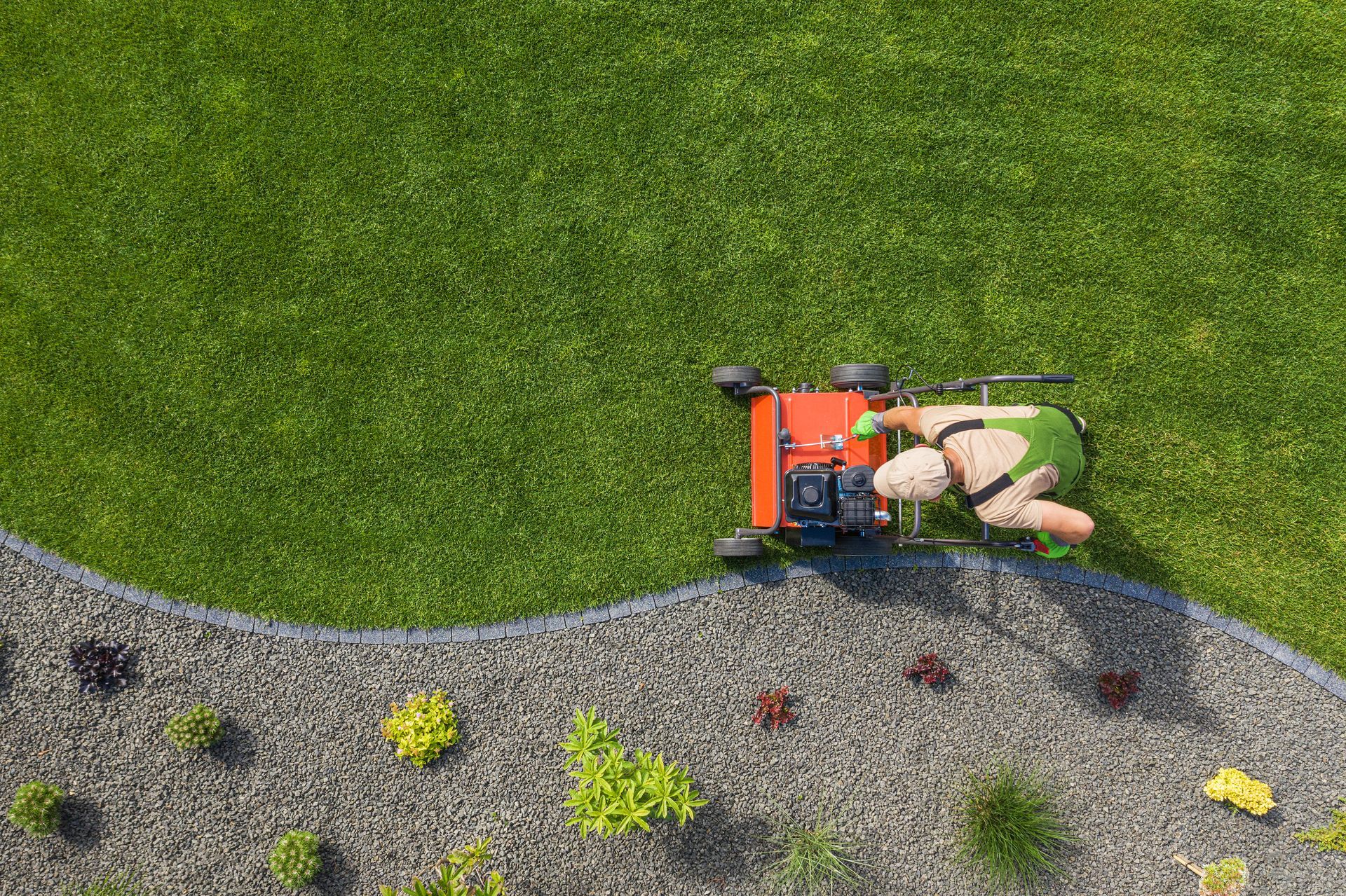 Residential lawn being professionally mowed