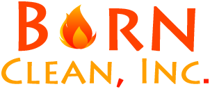 Company logo reading "BORN CLEAN, INC." in orange and yellow, with the letter "O" replaced by a flame graphic.