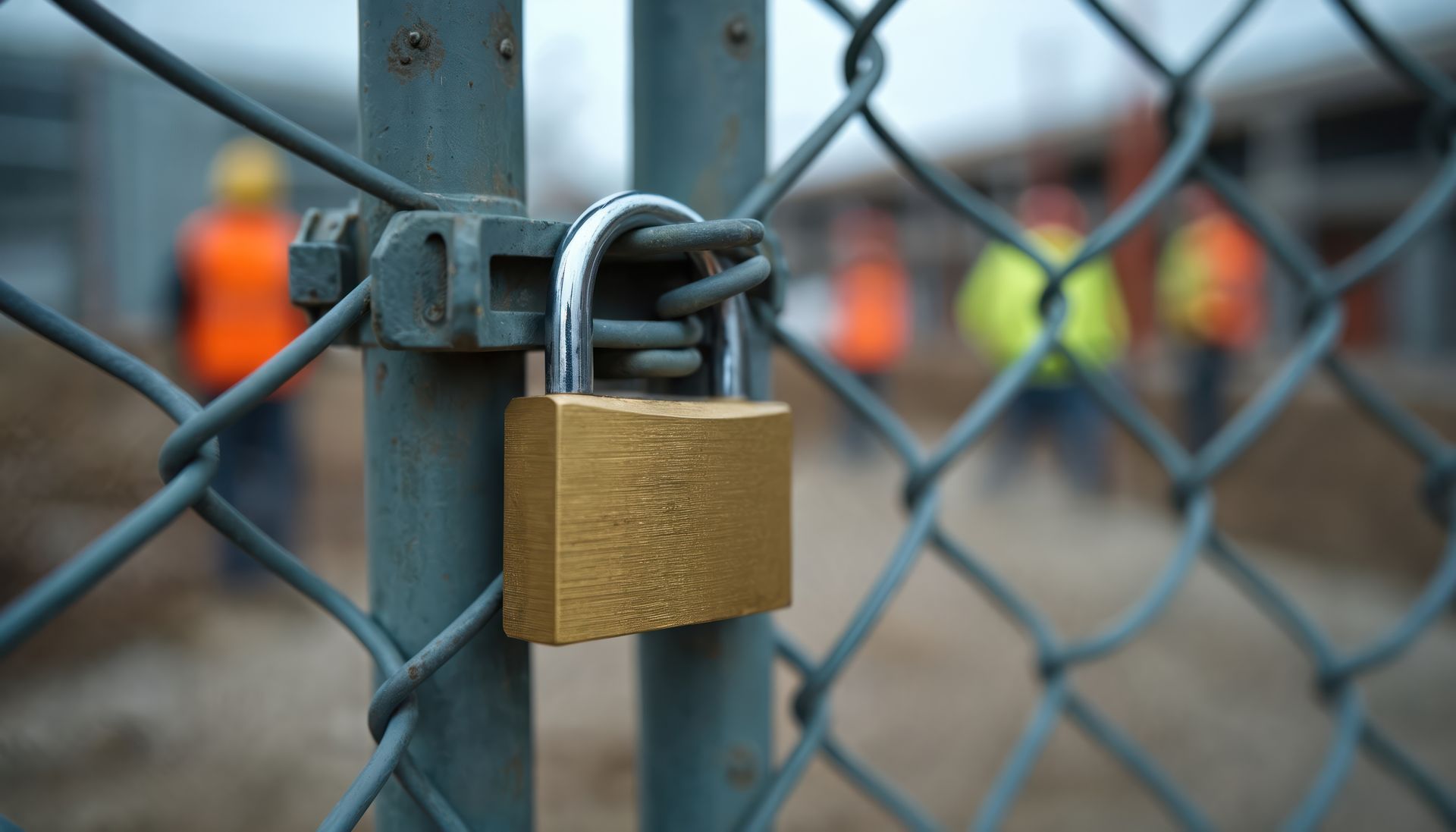 Brass Padlock Securing A Chain Link Fence Gate - A & R Rent-A-Fence