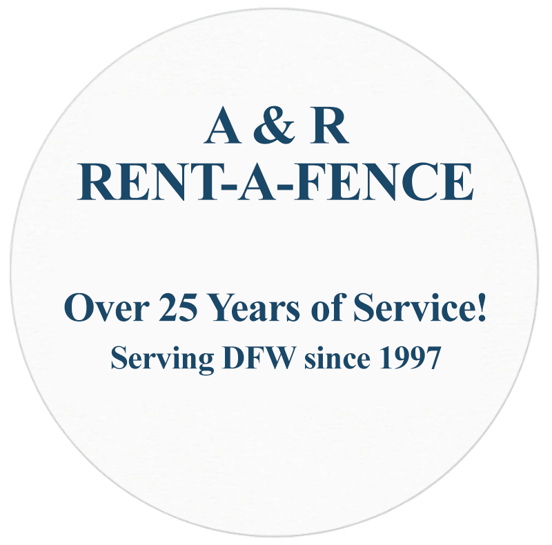 Logo for A & R Rent-A-Fence. Text says