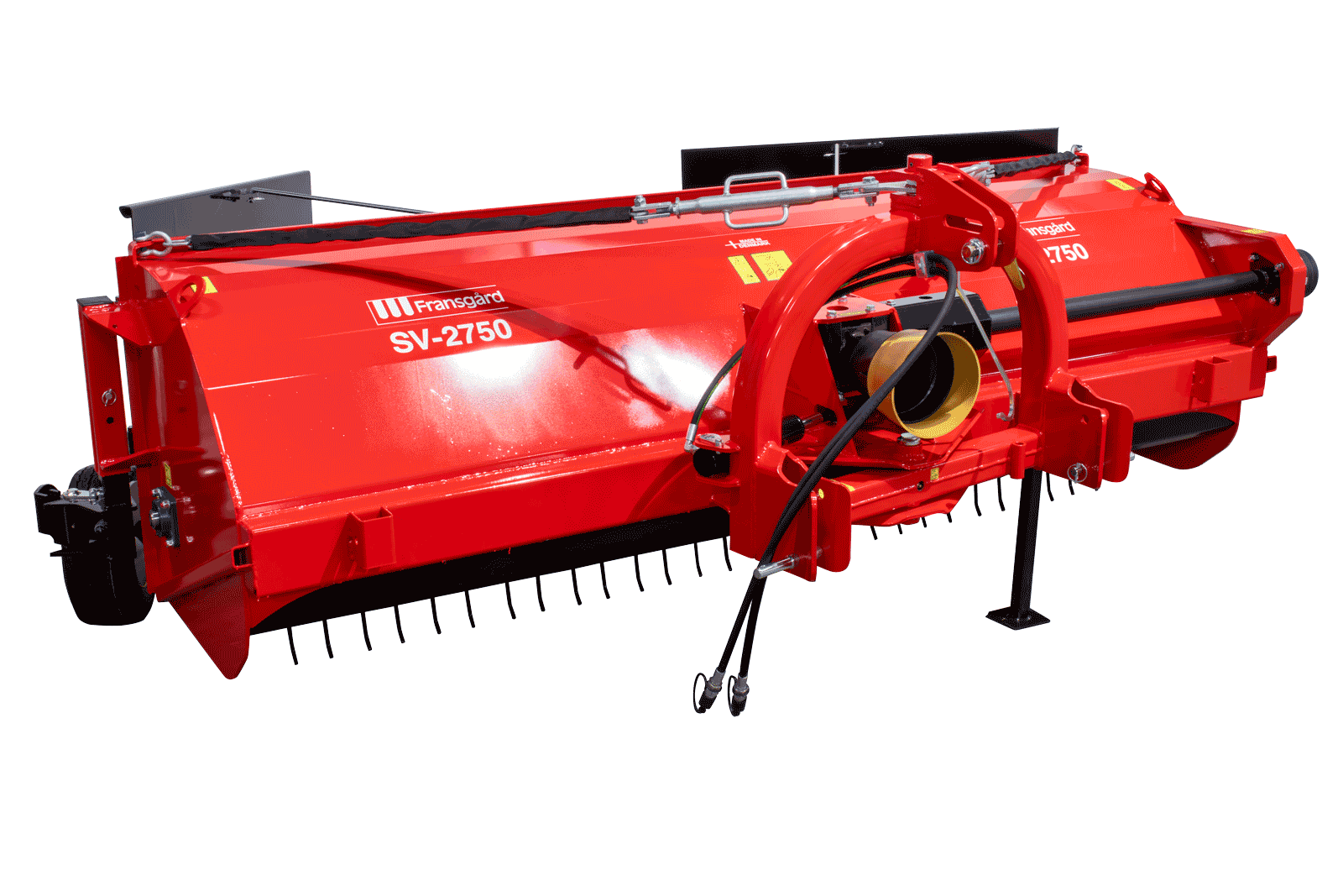 Red rotary tiller, labeled 