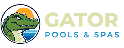 Gator Pools, Spas and Supplies, LLC. logo with a green alligator and blue and yellow text