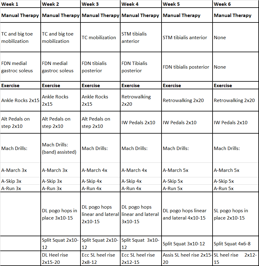 A list of exercises for a manual therapy program