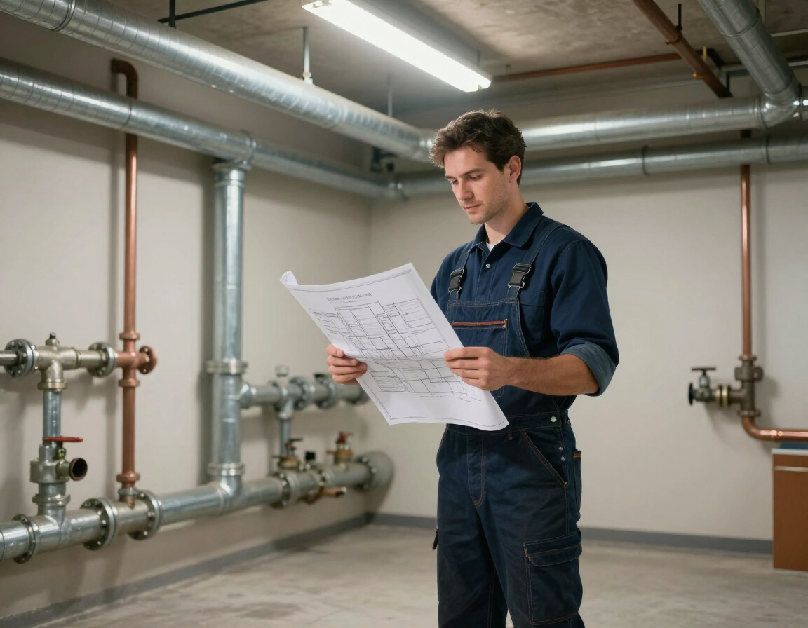 Commercial plumbing installation in a commercial building