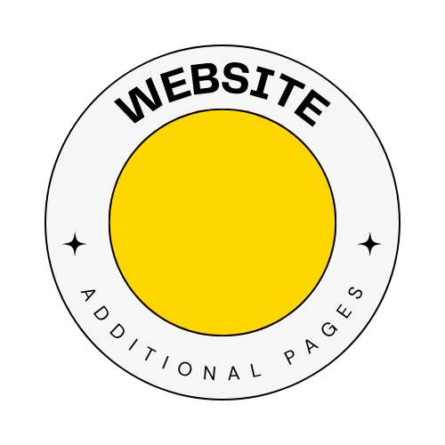 A circular white graphic with the word