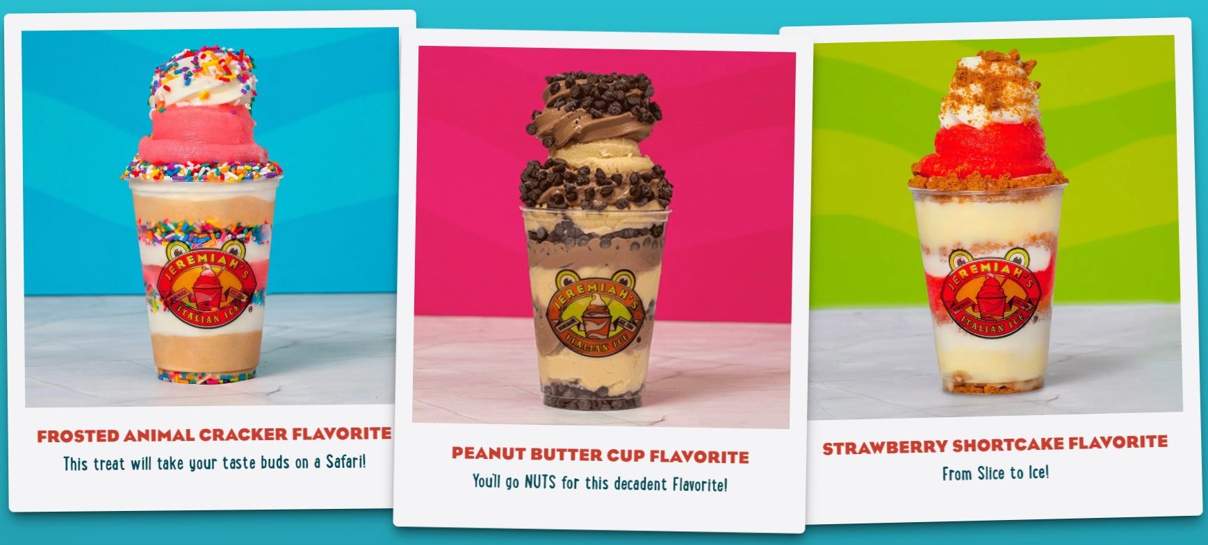 Three pictures of three different flavors of milkshakes on a table.